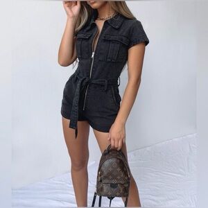 White Fox Boutique Summer Of Love Black Acid Wash Playsuit Denim XS